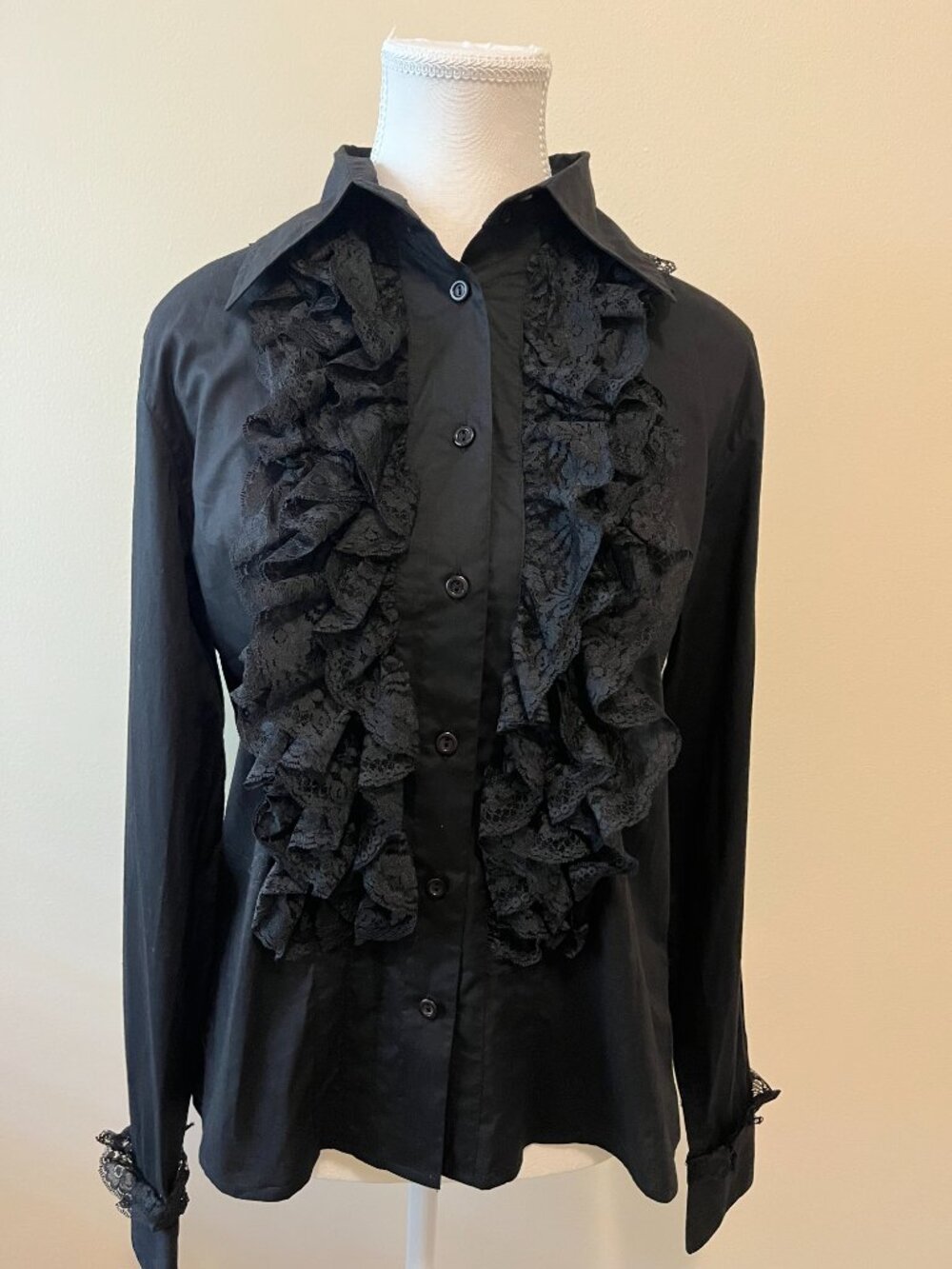 NWOT LUISA SPAGNOLI Cotton Button Up Ruffle Blouse Top - S - Victorian Lace Goth